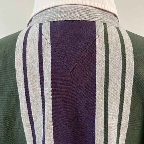 VTG Tommy Hilfiger Sz L Vertical Stripe Varsity Sports Rugby Shirt - Picture 8 of 14